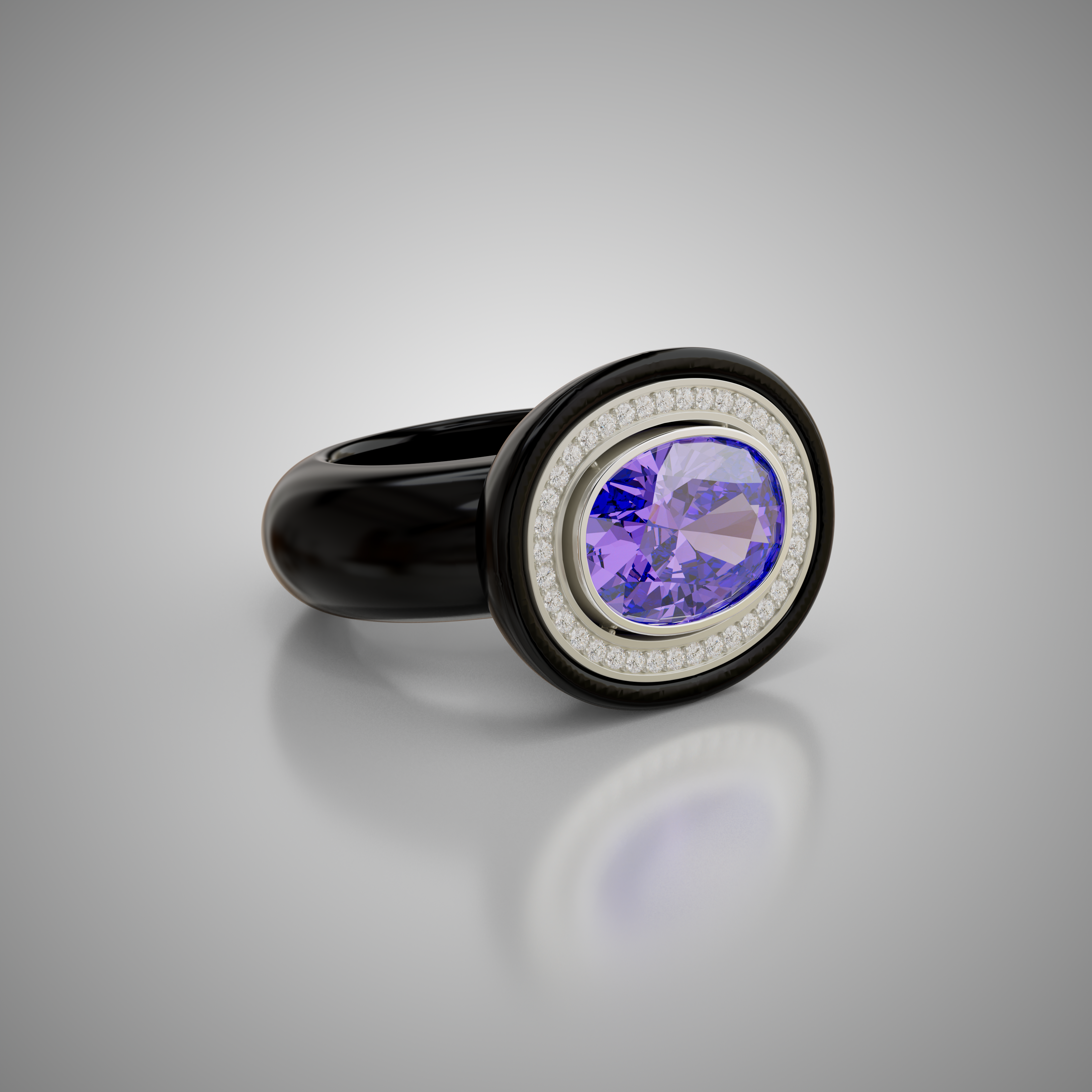 Ebony & Diamond Oval Cocktail Ring