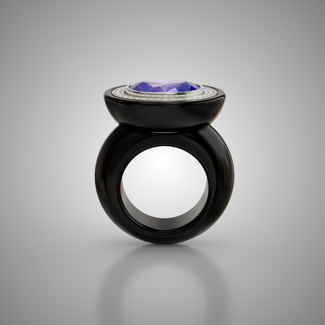 Ebony & Diamond Oval Cocktail Ring