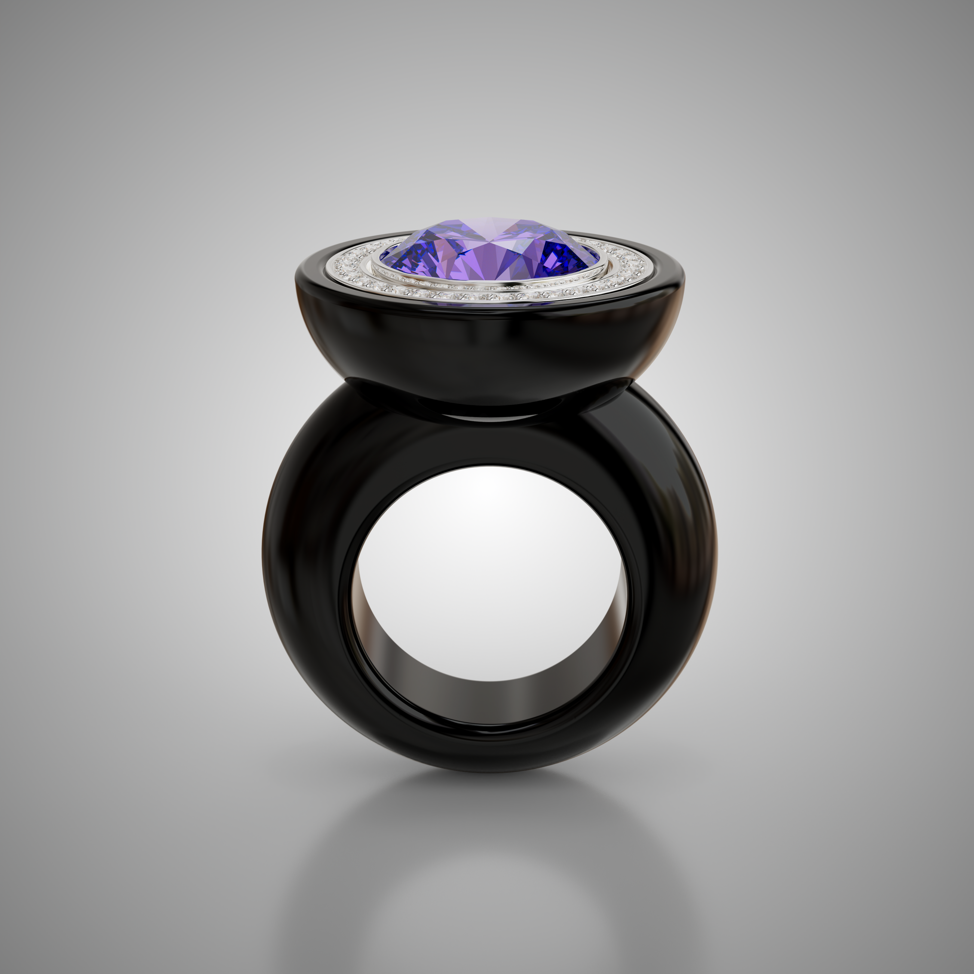 Ebony & Diamond Round Cocktail Ring