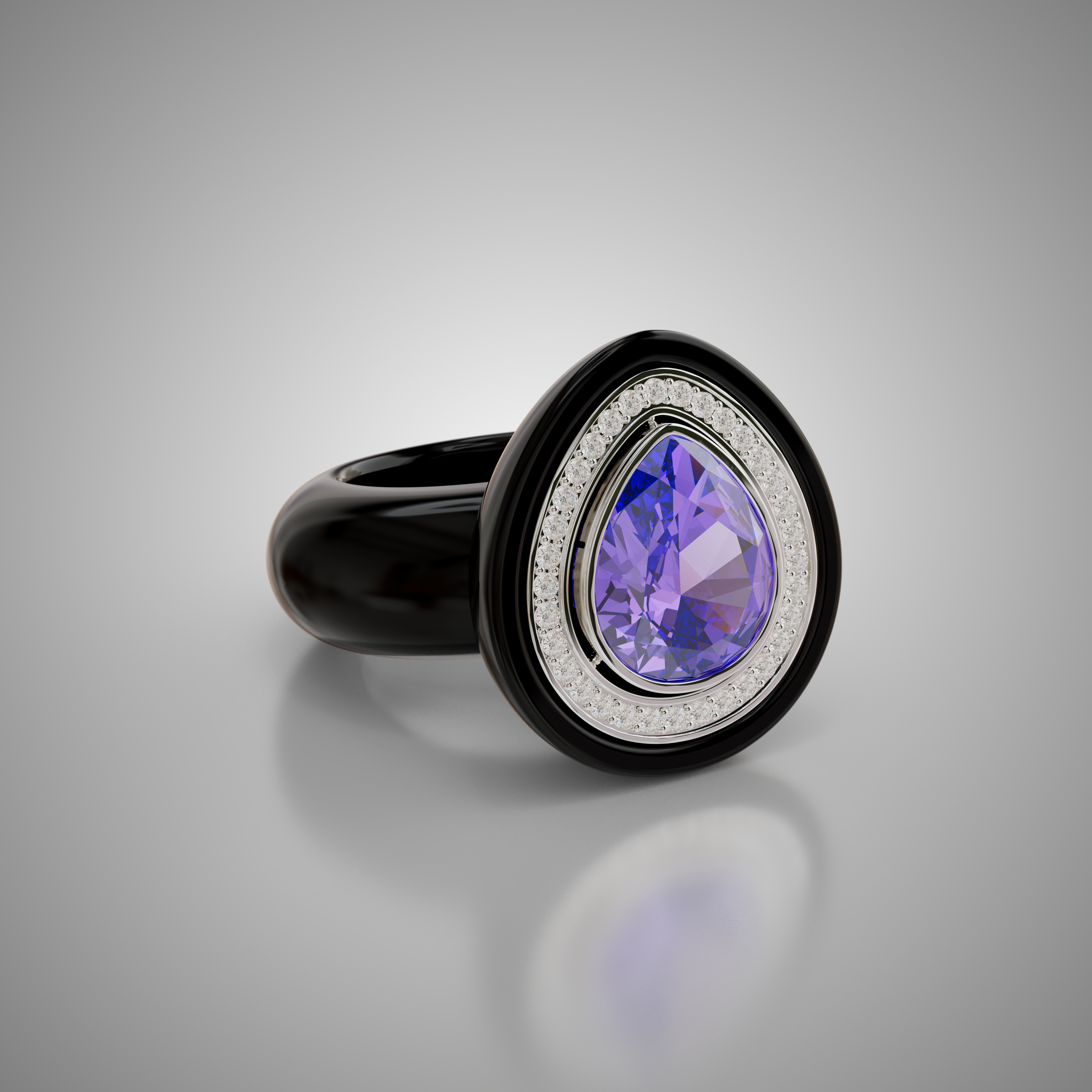 Ebony & Diamond Pear Cocktail Ring