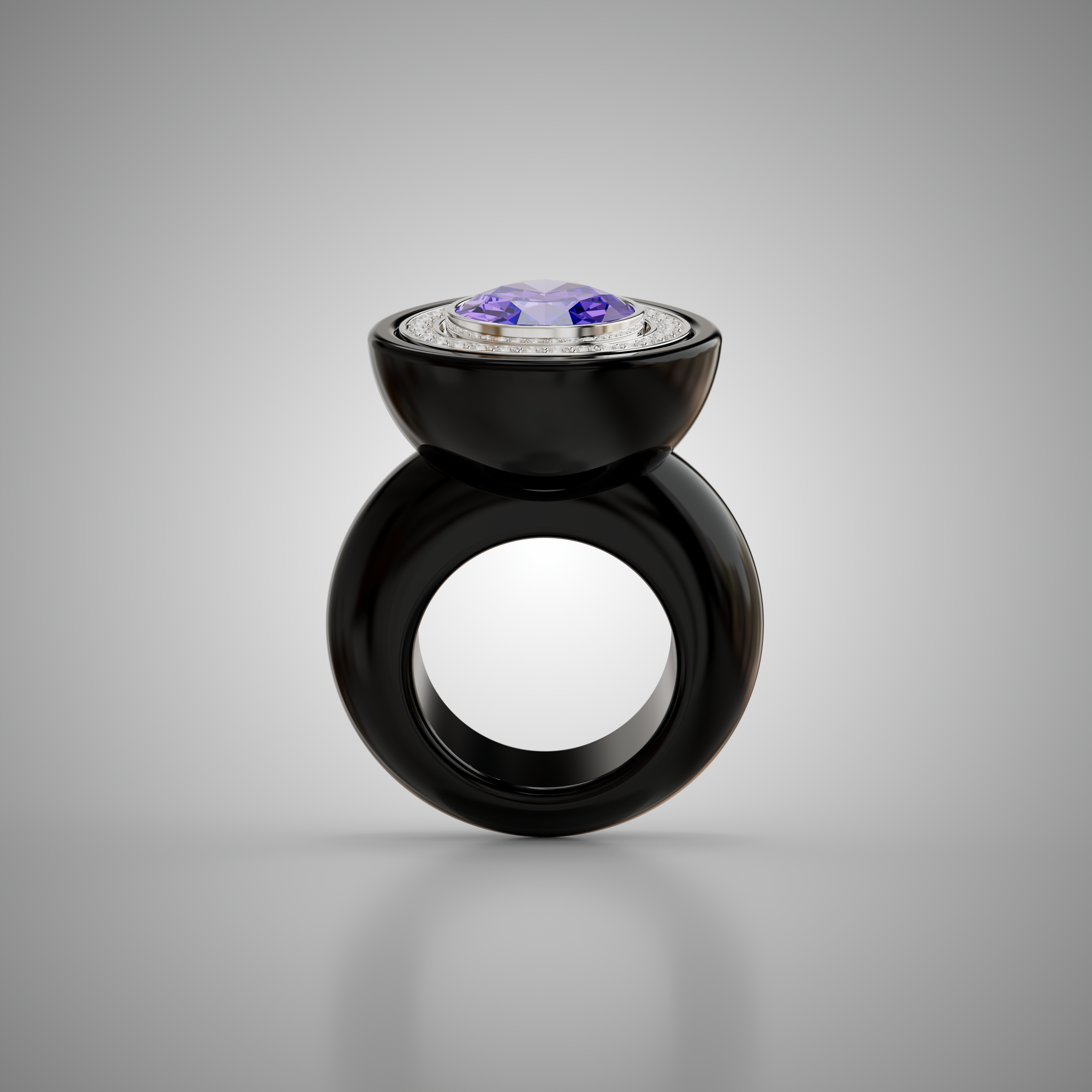 Ebony & Diamond Pear Cocktail Ring