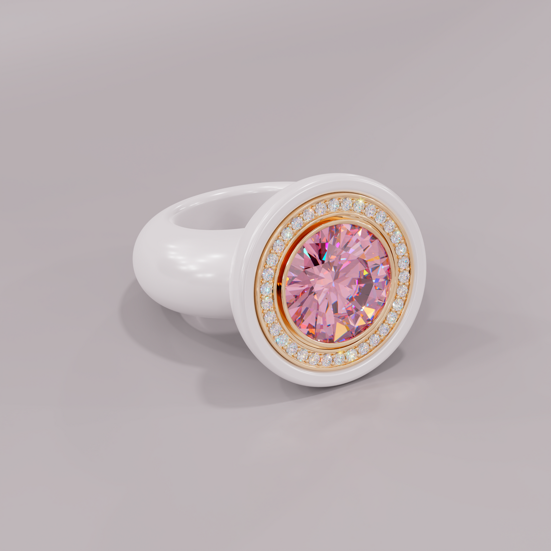 illusion White Diamond Bespoke Round Cocktail Ring