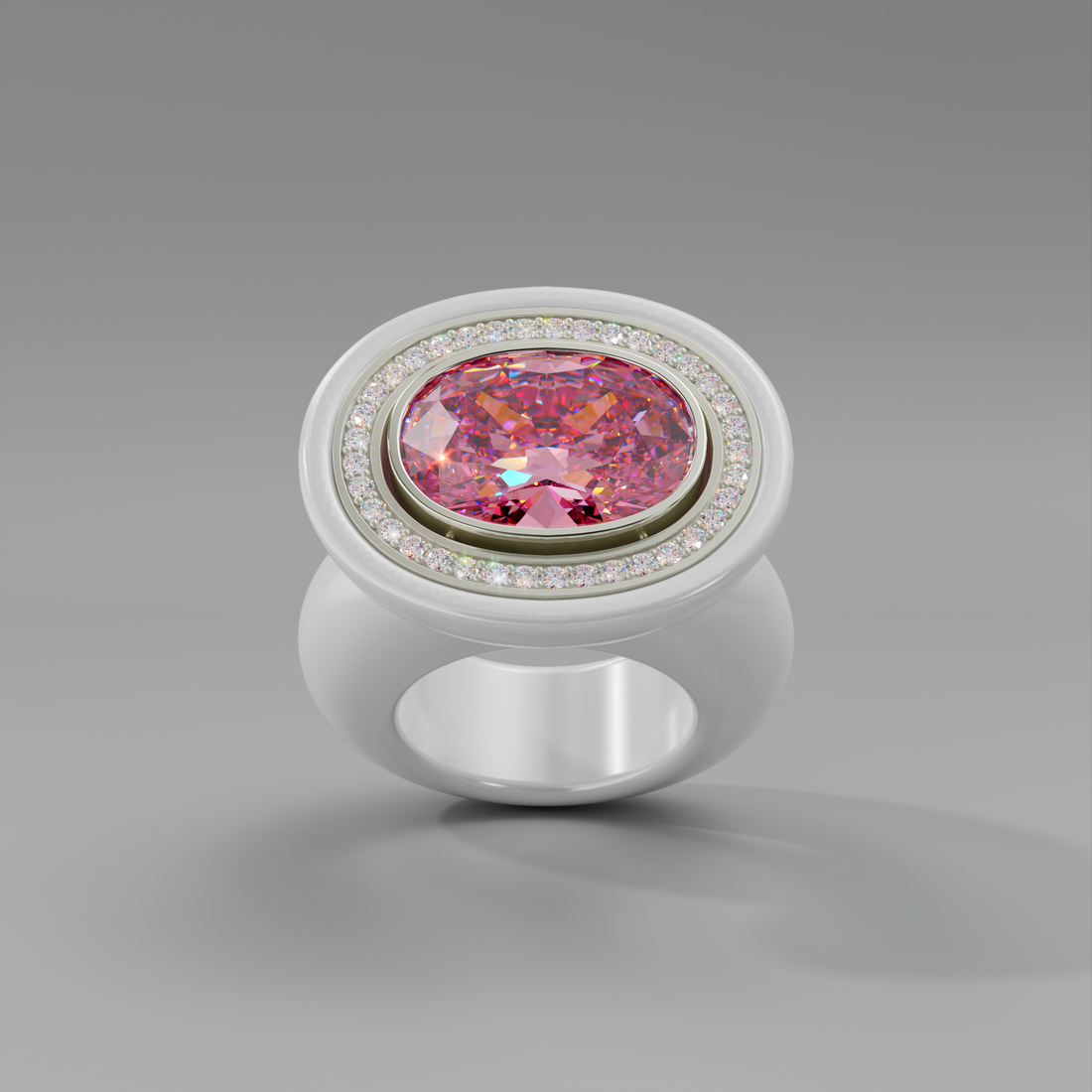 illusion White Diamond Oval Bespoke Cocktail Ring