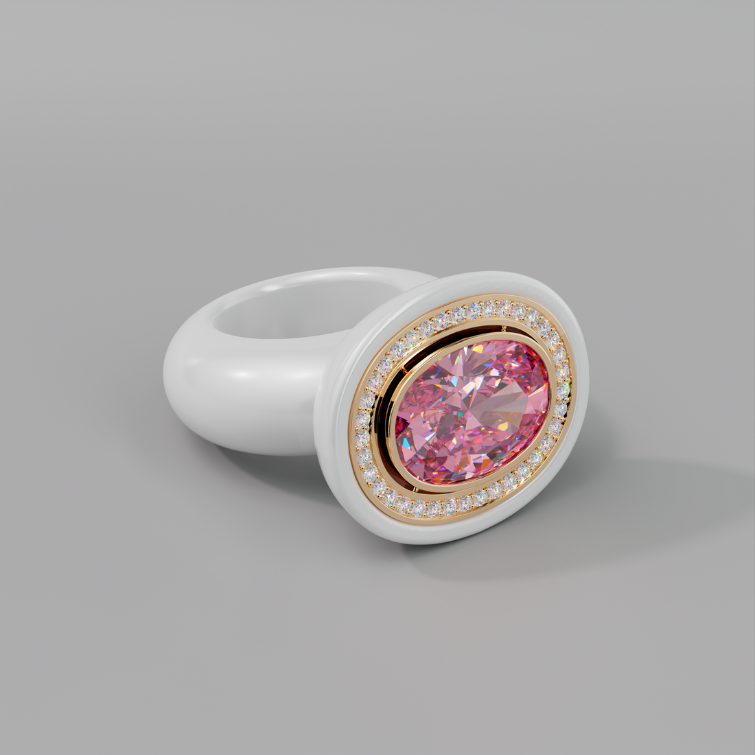 illusion White Diamond Bespoke Oval Cocktail Ring