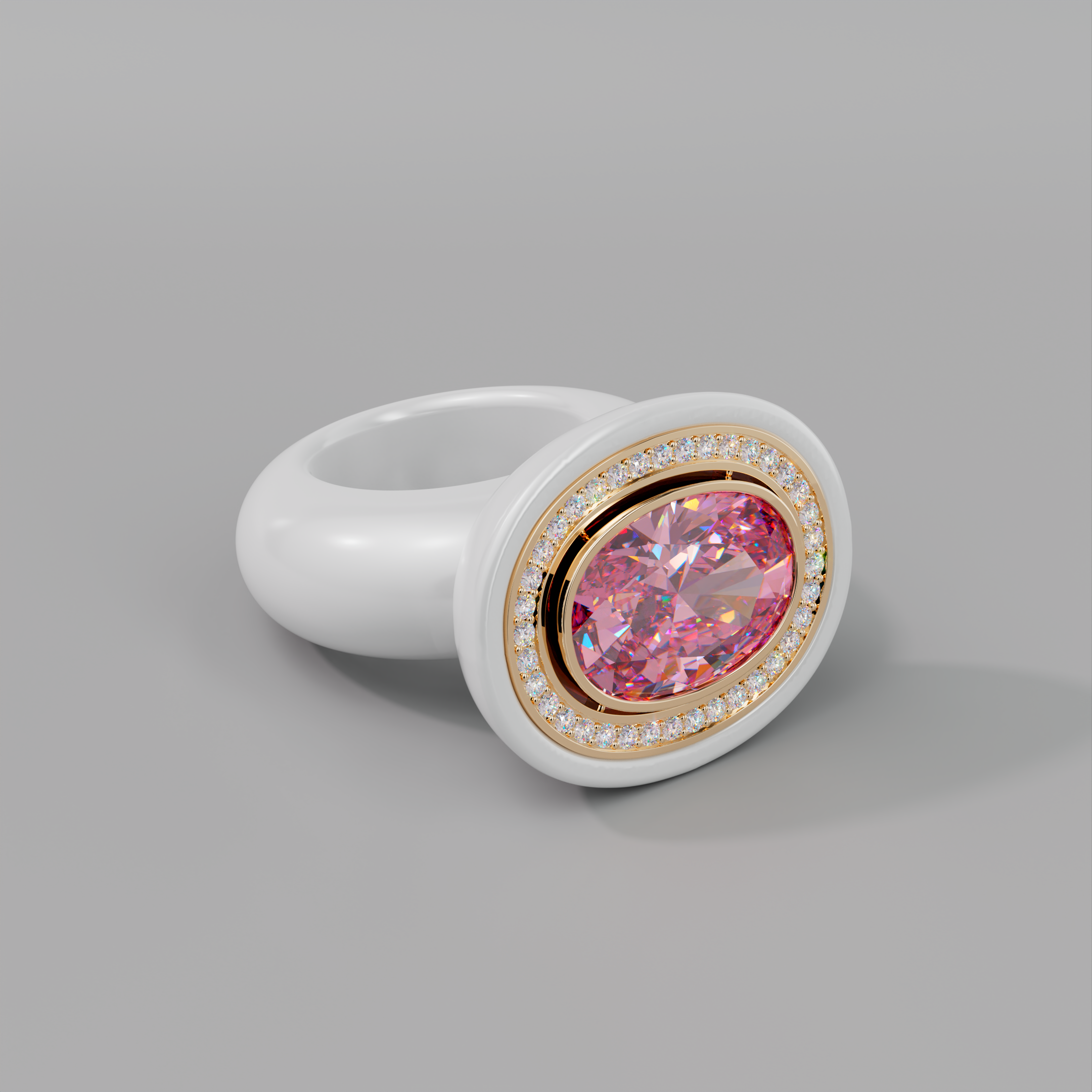 illusion White Diamond Bespoke Oval Cocktail Ring