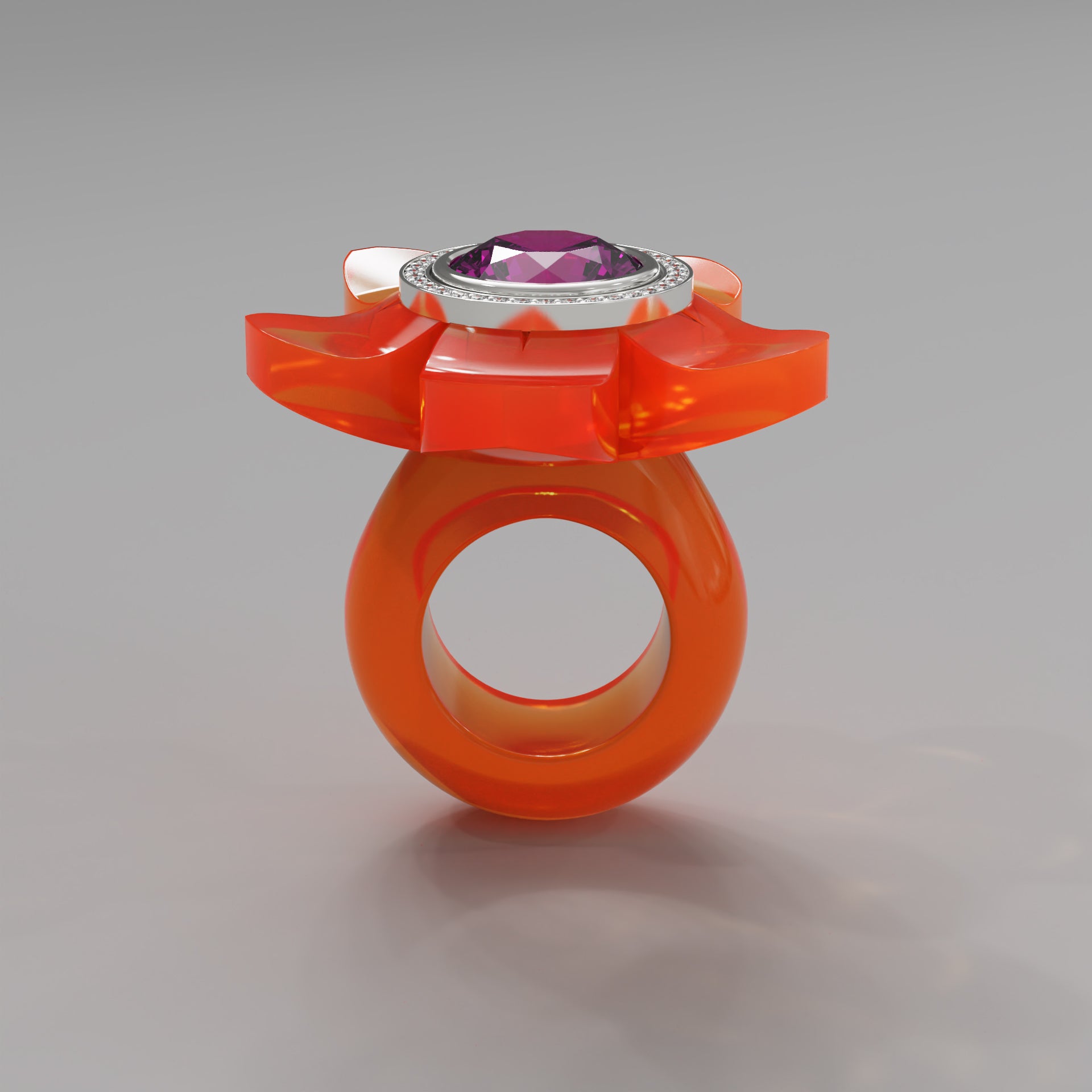 Tangerine Diamond 5 Petal Bloom Ring - Mark Gold