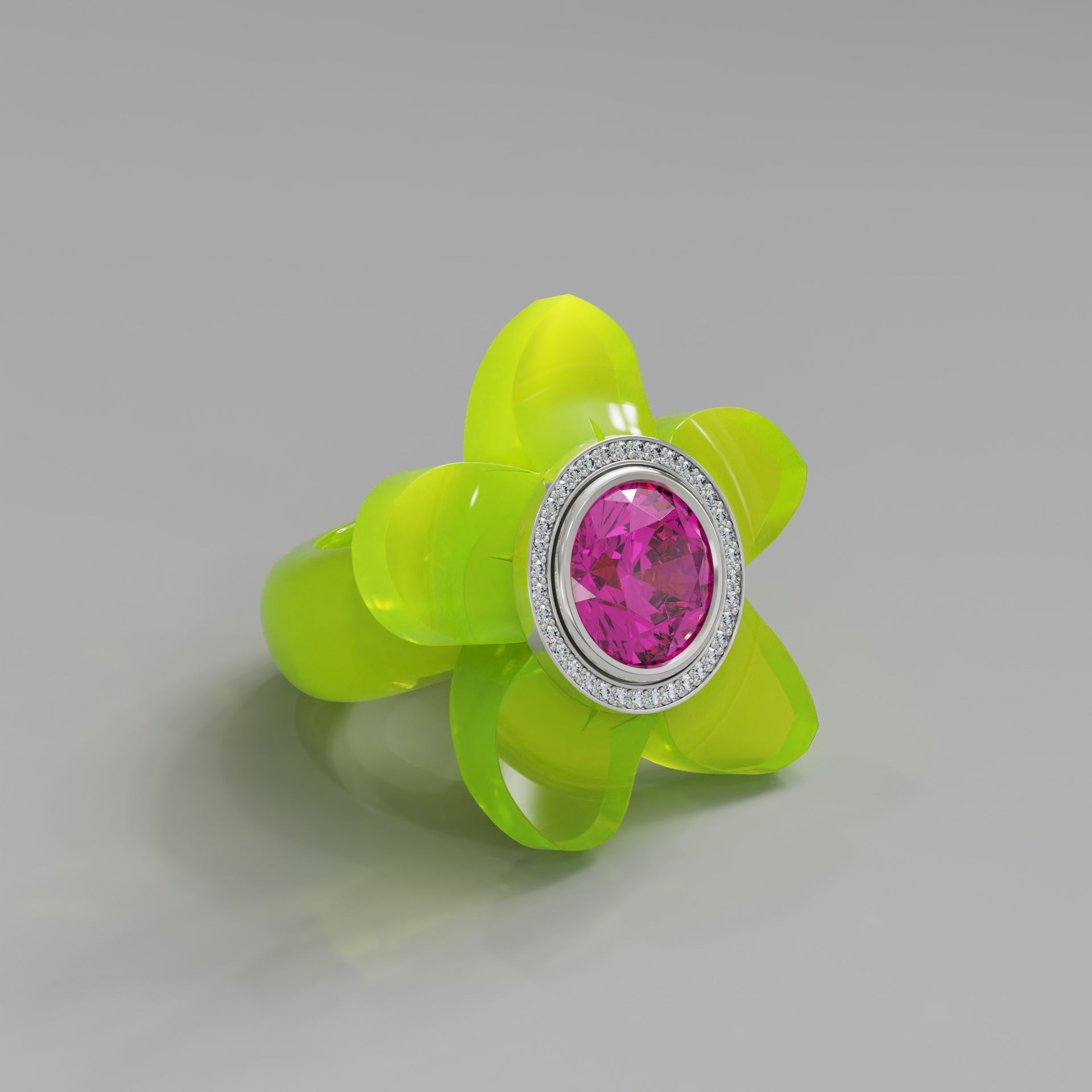 Acid Yellow Diamond 5 Petal Bloom Ring - Mark Gold