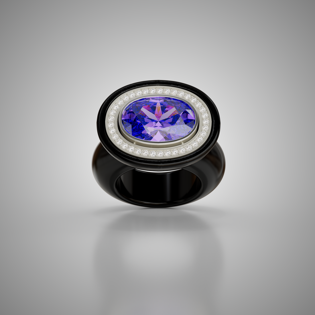 Ebony & Diamond Oval Cocktail Ring