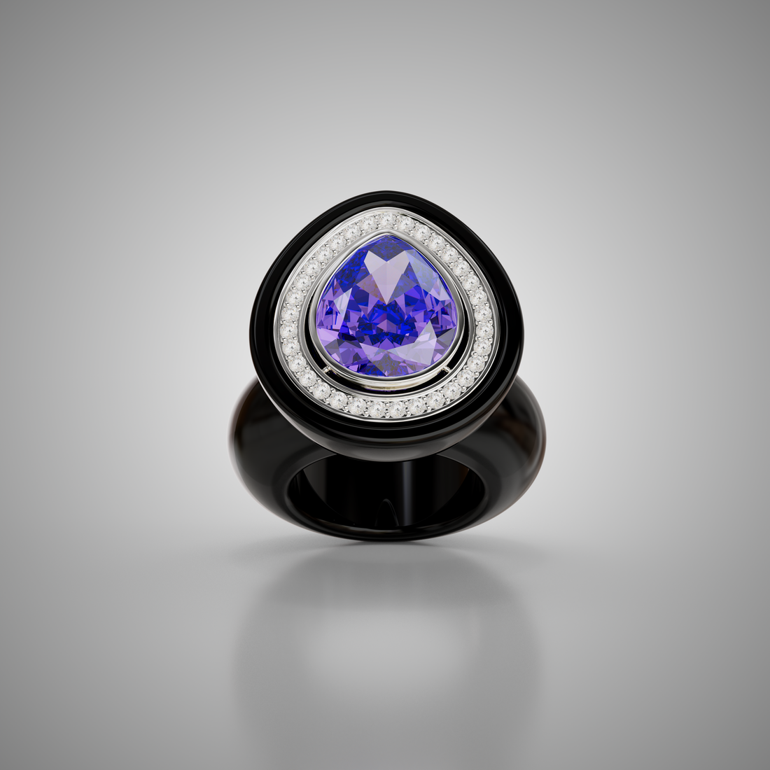 Ebony & Diamond Pear Cocktail Ring