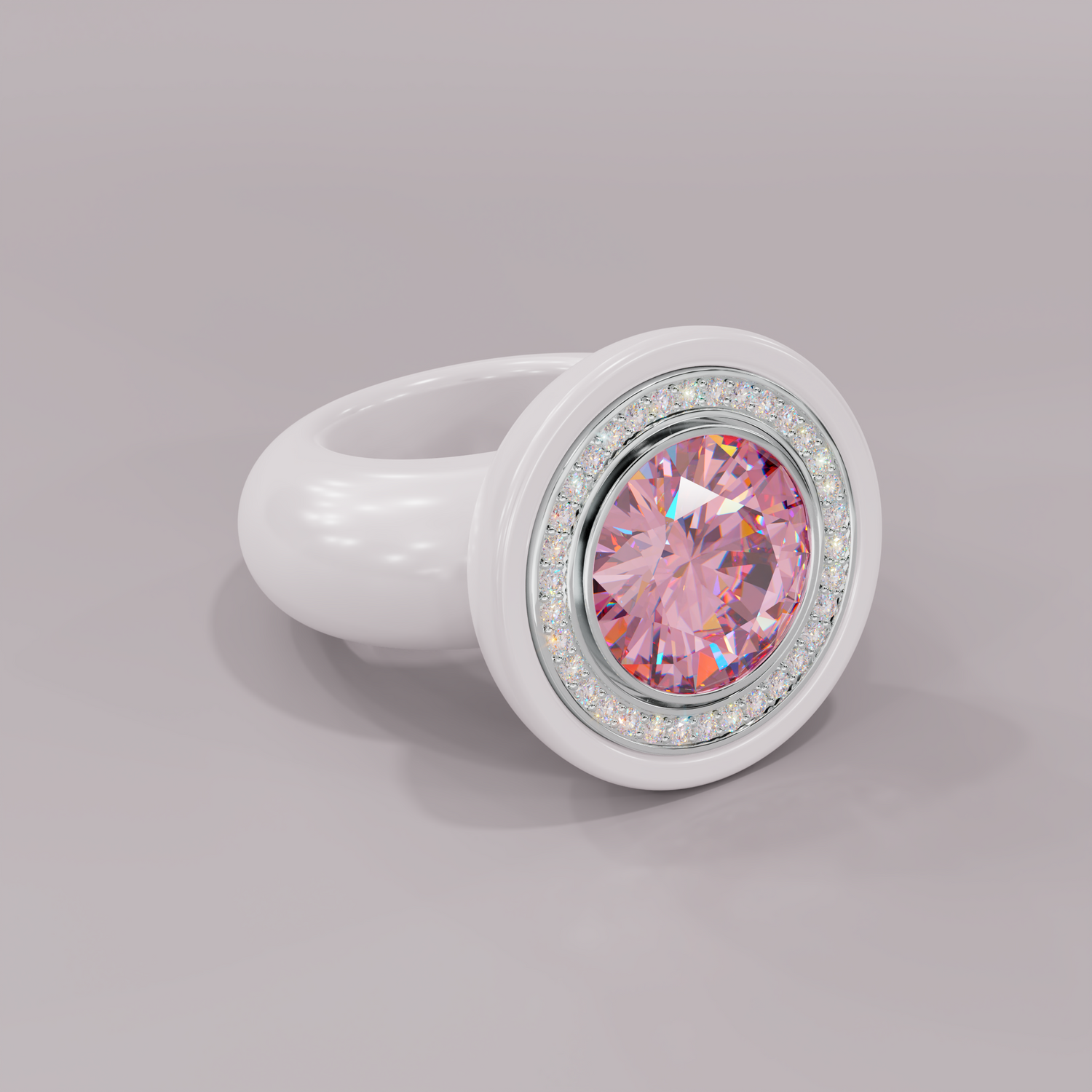 illusion White Diamond Bespoke Round Cocktail Ring