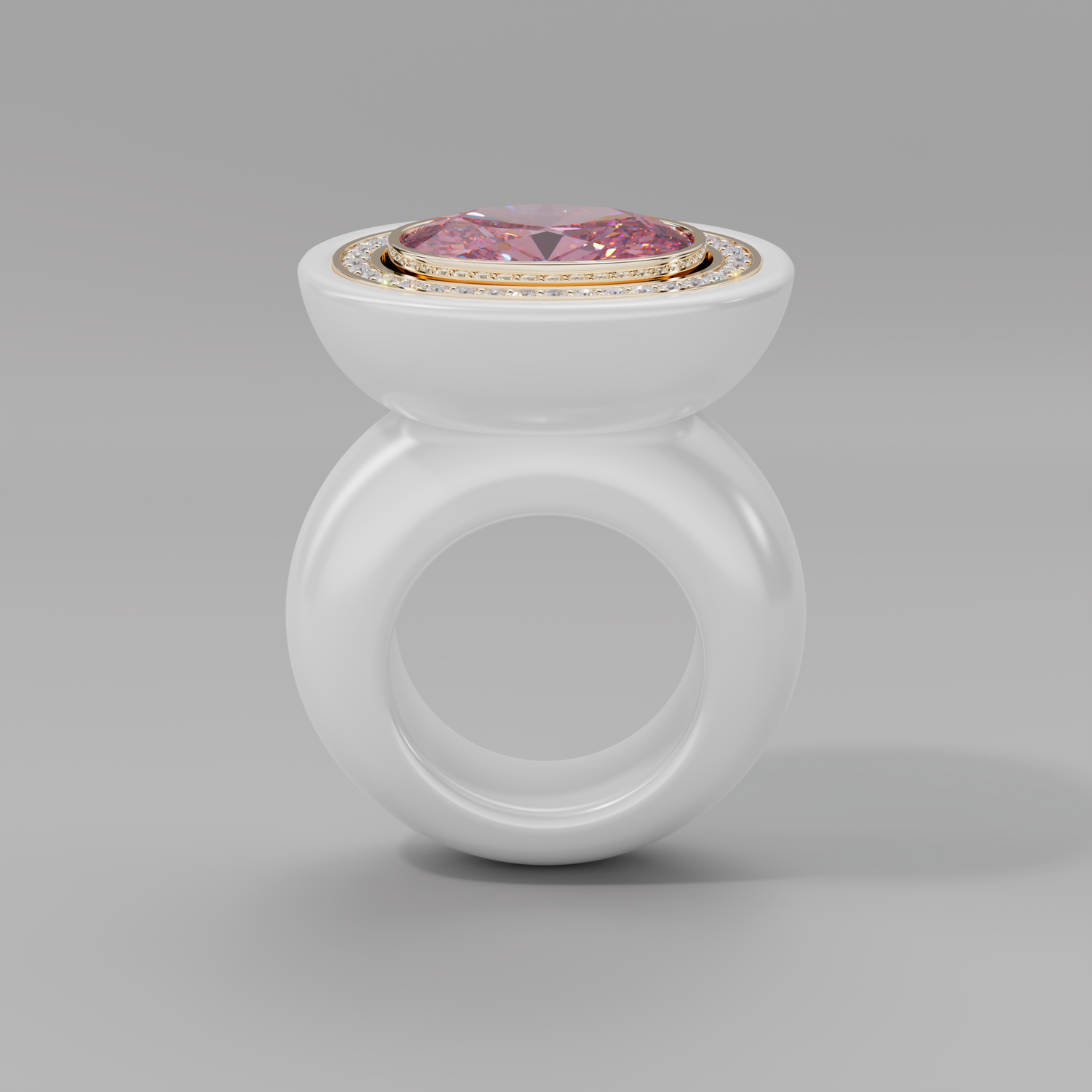 illusion White Diamond Bespoke Oval Cocktail Ring