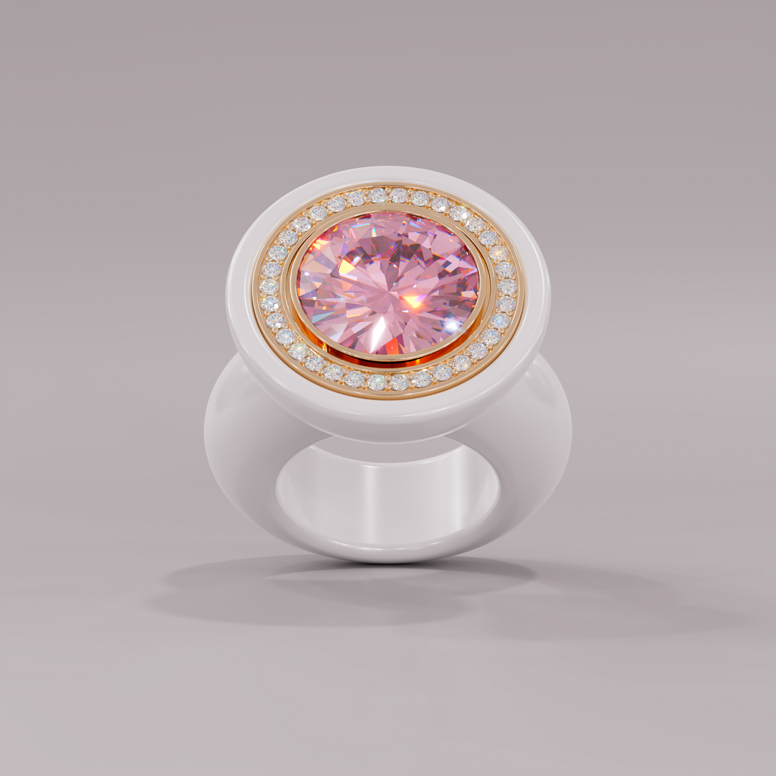 illusion White Diamond Bespoke Round Cocktail Ring