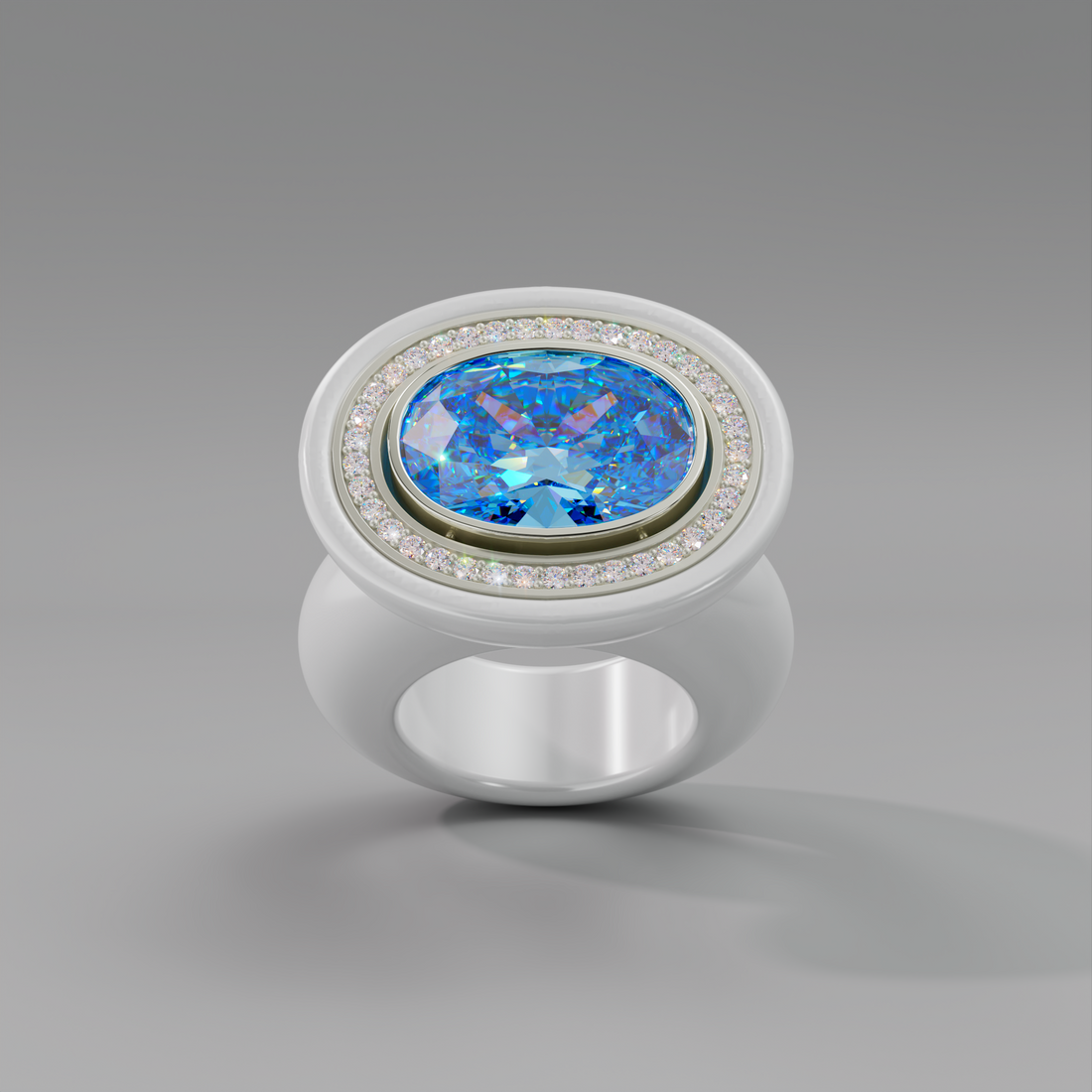 illusion White Diamond Oval Bespoke Cocktail Ring