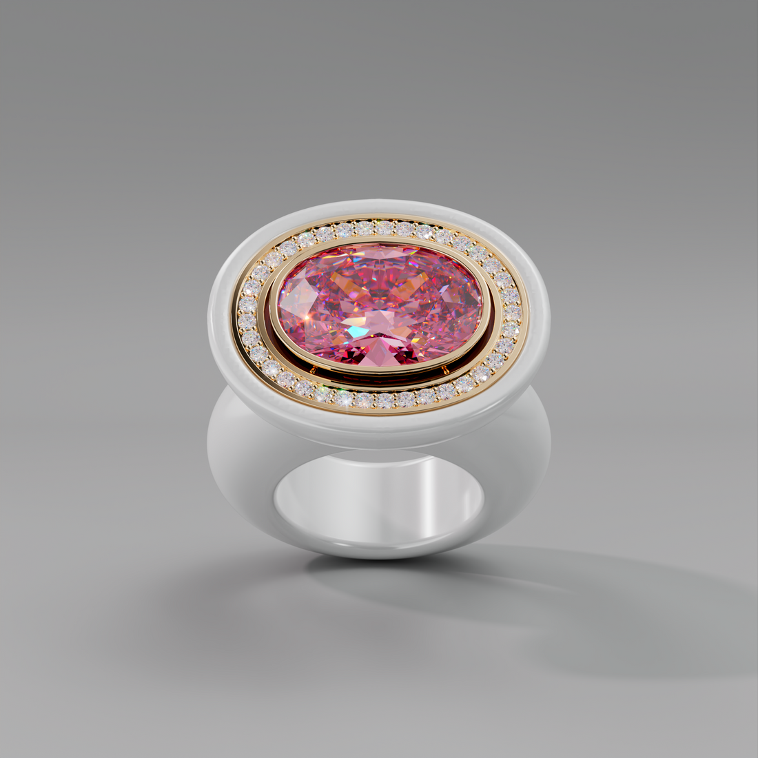 illusion White Diamond Bespoke Oval Cocktail Ring