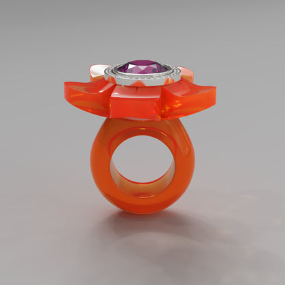 Tangerine Diamond 5 Petal Bloom Ring - Mark Gold